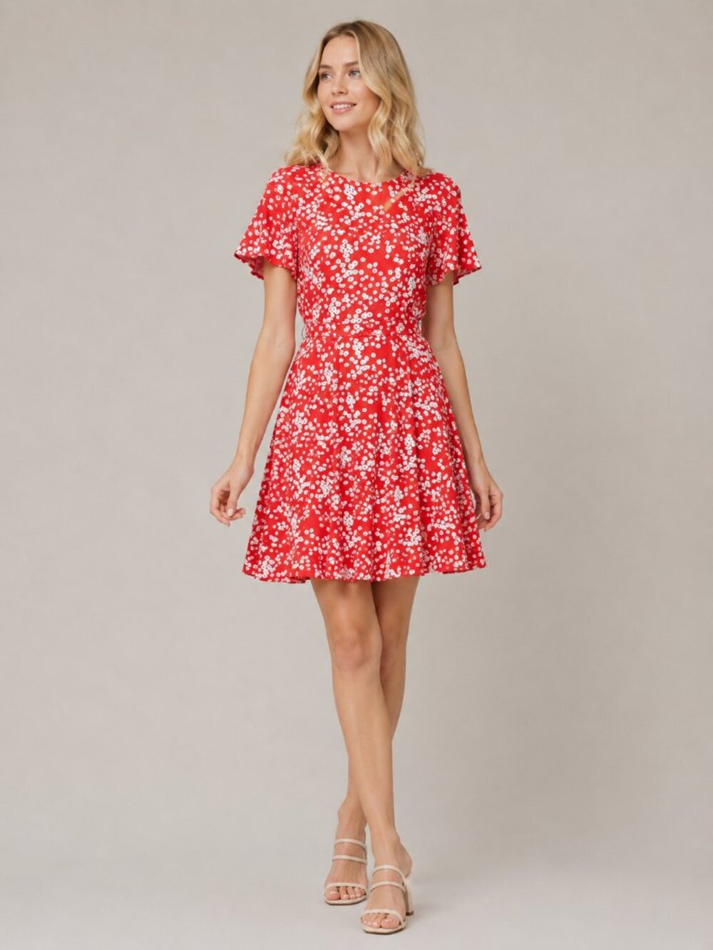 2/$30 Banana Republic Ditsy Floral Print Fit-and-Flare Dress Red 6 #A4182